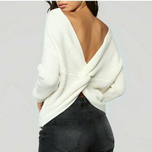 Fashion Nova Cream V-Neck Sweater